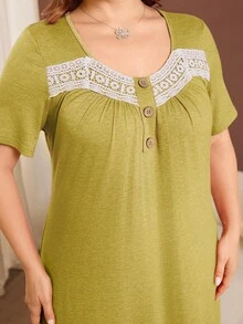 Lacomfia Plus Size Solid Color Short Sleeve Knit Casual Ruffle Hem Dress - Mustard Yellow - View 7