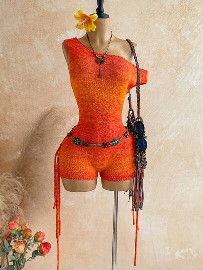 Soleia Women's Summer Vacation Beach Ombre Asymmetric Neck Jumpsuit