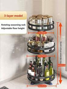 1 Buah Rak Bumbu Dapur Berputar 360°, Organizer Bumbu Plastik untuk Minyak, Garam, Saus, Cuka, Meja Putar Multifungsi 1/2/3 Tingkat dengan Pengisap & Baki Stabil, Penyimpanan Meja untuk Dapur, Kamar Mandi, Rumah, Hanya Tersedia Warna Hitam - MultiWarna - View 2