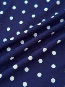 Tween Girl Navy Blue & White Polka Dot Contrast Lace Camisole - Navy Blue - View 5