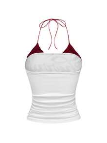 ROMWE Set de 2 tops Tank de estilo bodycón con estampado de cereza vintage americano y estampado de vid punk con contraste de encaje en el cuello halter - Multicolor - Ver 4