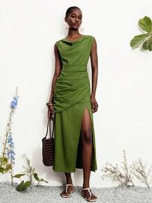 Aveloria Modichic Women's Solid Color Minimalist Sexy Sleeveless Dress, Casual Daily Wear Golf Pastal Summer - Green - View 3