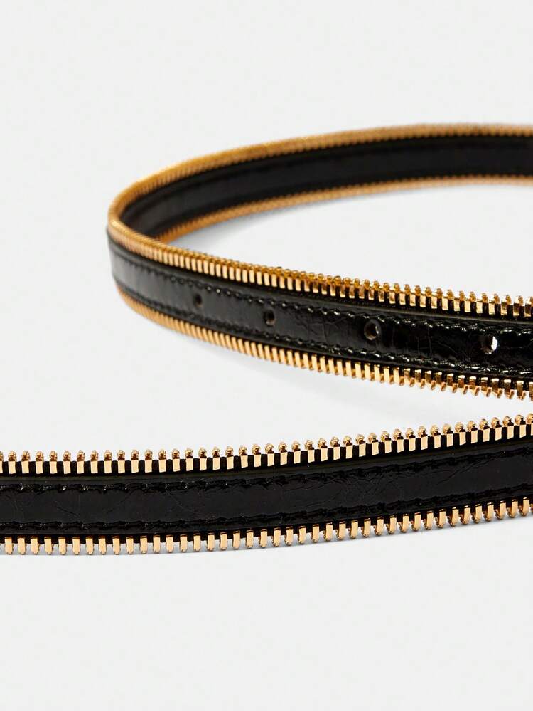 ZIPPER TRIMMED PU LEATHER BELT