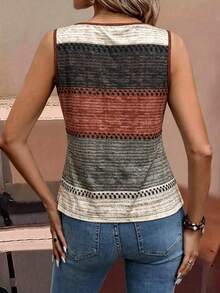 EMERY ROSE Women's Gray Summer Boho Casual Vacation Striped Contrast Color Print Tank Top,Sleeveless T-Shirt For Party,Date,Wedding,Work,Business Elegant,Daily - Multicolor - View 2