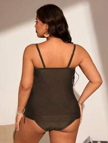 Swim Lushoire Bộ đồ bơi tankini 2 mảnh màu đen dành cho nữ cỡ lớn, kiểu áo hai dây tối giản thoải mái kèm quần bơi. - Cà phê nâu - Xem 2