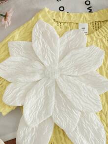 SHEIN Young Girl Solid Color Round Neck 3D Floral Casual Flowy T-Shirt Birthday Yellow Summer - Yellow - View 4