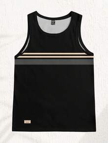 Solurane Áo tank top dáng ôm in họa tiết sọc tương phản tối giản, trang phục thời trang không thể thiếu cho các buổi hẹn hò và tụ họp, thích hợp làm quà tặng cho bạn trai. - màu đen - Xem 2