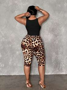 Slaydiva Primăvară/Vară Noutate Completă Casual Vacanță Croazieră Călătorie Plajă Bronzare Viral Streetwear Femei Mărime Plus 2 buc Set Spaghete Bretele Maiou cu Imprimeu Leopard și Pantaloni Capri Leopard Set Pantaloni Capri Set - Negru - Vizualizare 4
