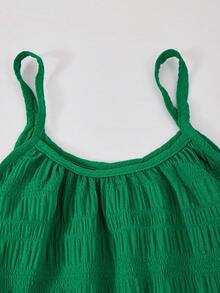 SHEIN Girls' Rainbow Striped Colorblock Vacation Floral Print Spaghetti Strap Ruffle Hem Casual Dress - Green - View 9