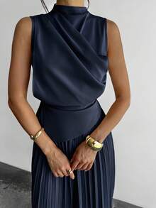 Elegant Women's A-Line Sleeveless Ruffled Dress/Umbrella Dress/Back To School Outfit/School Uniform/Party/Vintage Money Style - 磨砂黑 - 查看 3