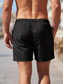 CoralVoy Men Drawstring Waist Solid Swim Trunks - Black - View 2