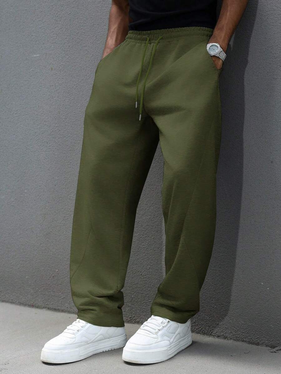 Manfinity Hypemode Pantalón de chándal gris casual con cordón y bajo con abertura para hombre joven - Verde militar - Ver 1