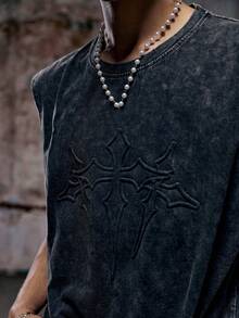 Skyrend Camiseta sin mangas vintage desgastada para hombre con detalles lavados con ácido, adecuada para uso casual diario, primavera/verano, emo, estilo emo de los años 2000 - Negro - Ver 5