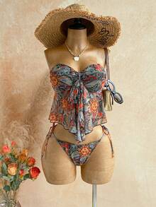 Soleia Traje de baño de tirantes de malla con estampado de girasol en estilo retro americano 2026 - Multicolor - Ver 6