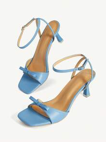 CUCCOO CHICEST French Girl Style Blue Bow Sandals, Buckle With Stiletto And Square Toe, Wearing Versatile Shoes Summer Shoes - Blue - View 11