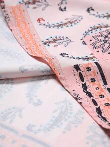 Genlund 2pcs/Set Camisa de manga corta con estampado integral y botones delanteros para hombre y pantalones cortos de unicolor, vacaciones - Multicolor - Ver 4