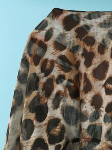 1pc Women's Summer Beach Vacation Leopard Print Asymmetric Neck Cover-Up - Multicolor - View 5