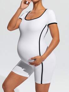 SHEIN 孕妇休闲撞色运动连体衣 - 黑與白 - 查看 8