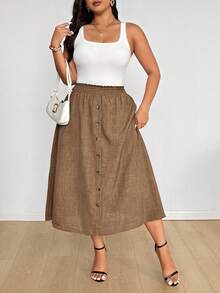 Ceyna Chân váy chữ A cài cúc, lấy cảm hứng từ chất liệu denim tự nhiên. - Màu Khaki - Xem 5