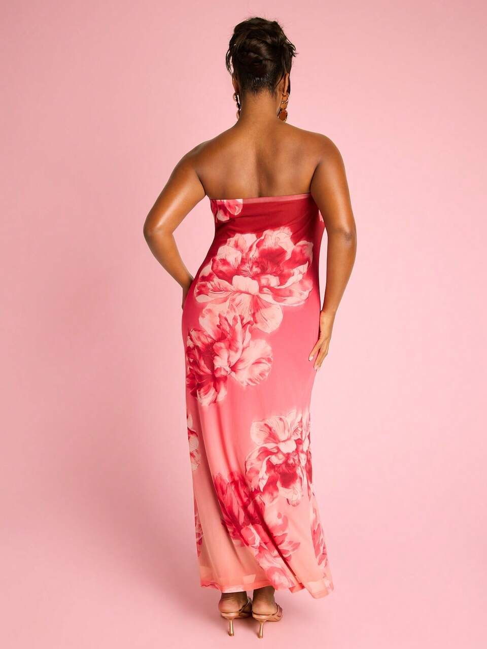 Plus Size Bandeau Strapless Sleeveless Mesh Maxi Dress, Summer Outfit, Cute Elegant Vacation Outfit, Holiday Dress, Curve Holiday Dress, Women's Holiday Outfit, Plus Size Wedding Guest, Floral Dress, Women's Long Dress, Summer Dresses For Women, Beach, Plus Size Outfit