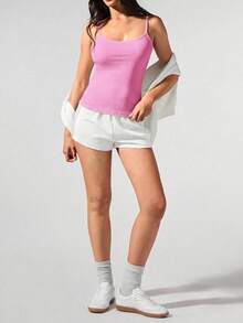 Fluxe Casual Solid Color Knit Fitted Camisole - Pink - View 5