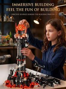 Zazumi Inferno Overlord Dark Tower Bricks: Luminous Eye Fortress With Flying Creatures – Internal Light Activated Building Set – Aesthetic Room Decor For Living Spaces – Sentimental Festive & Valentine's Day Gift - Multicolor - View 5