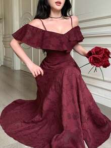 DAZY Đầm đỏ mùa xuân hè, đầm ngắn màu đỏ kiểu Pháp độc đáo với dây đeo mảnh và vai trần, thích hợp cho trang phục thường ngày, lễ đính hôn, đầm dài cho nữ, đầm hè cho nữ. - Màu Đỏ Sâu - Xem 10