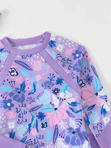 SHEIN 2件/套 青少年女孩美人魚鱗紋印花坦基尼套裝與髮帶，保守式長袖長褲泳裝，青少年女孩沙灘穿搭套裝，女孩長袖泳衣，青少年女孩泳裝，女孩長袖運動裝，夏季度假 - 彩色 - 查看 5
