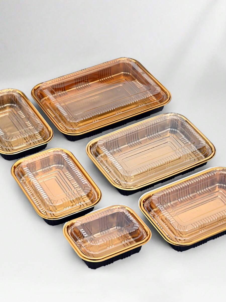 10个优雅金色长方形食品容器，带透明盖 - 大容量、防漏、可堆叠，适合盛放奶酪拼盘、开胃菜和蔬菜 - 是餐饮、生日和节日的理想之选 - 彩色 - 查看 1