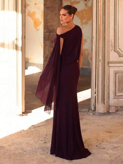 Aureia Elegant, Romantic, Fashionable Deep Purple Elastic Mesh Fabric Ruched Decor High Stretch Mermaid Hem Elegant Party Dress, Wedding Guest Dress, Purple Dress, Fashionable & Graceful Bridesmaid Dress Robe De Soirée Moderne Evening Dresses For Women Special Occasion Evening Wear