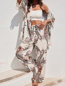 SHEIN Holidaya Women's Paisley Print Vacation Leisure 2 Pieces Set (Shirt & Pants) - Multicolor - View 4