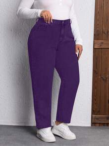 EMERY ROSE Plus Size Women Casual Straight Leg Jeans With Pockets - Purple - View 3