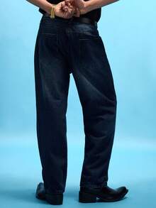 NobleFwd 男式休闲破洞锥形牛仔裤 - 深色水洗藍 - 查看 2