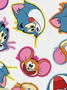 TOM & JERRY X SHEIN GraphicGems 少女短袖T恤，白色底色全印花卡通圖案，圓領短袖，適合夏季校園/戶外穿著 - 白色 - 查看 5