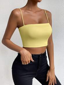 Zolique Beige Square Neck Camisole Top - Yellow - View 4