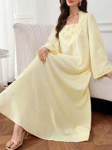 SHEIN Najma Women's Elegant Embroidered Arabic Style Evening Dress - Yellow - View 5