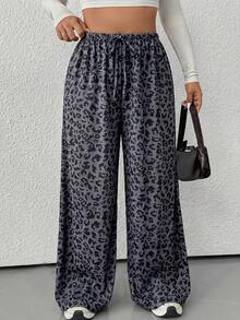 Comfortcana Plus Size Women Casual Leopard Print Straight Leg Pants For Winter - Dark Grey - View 8