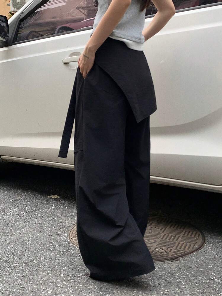 Women's Tie-Up Korean Style A-Line Skirt & Loose Casual Pants 2 Pieces Set