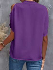 Clasi Blusa de camisa blanca con hombros descubiertos y manga dividida - Morado - Ver 3