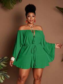 Maweii Women's Plus Size Off-The-Shoulder Sexy Vacation Jumpsuit - Green - View 5