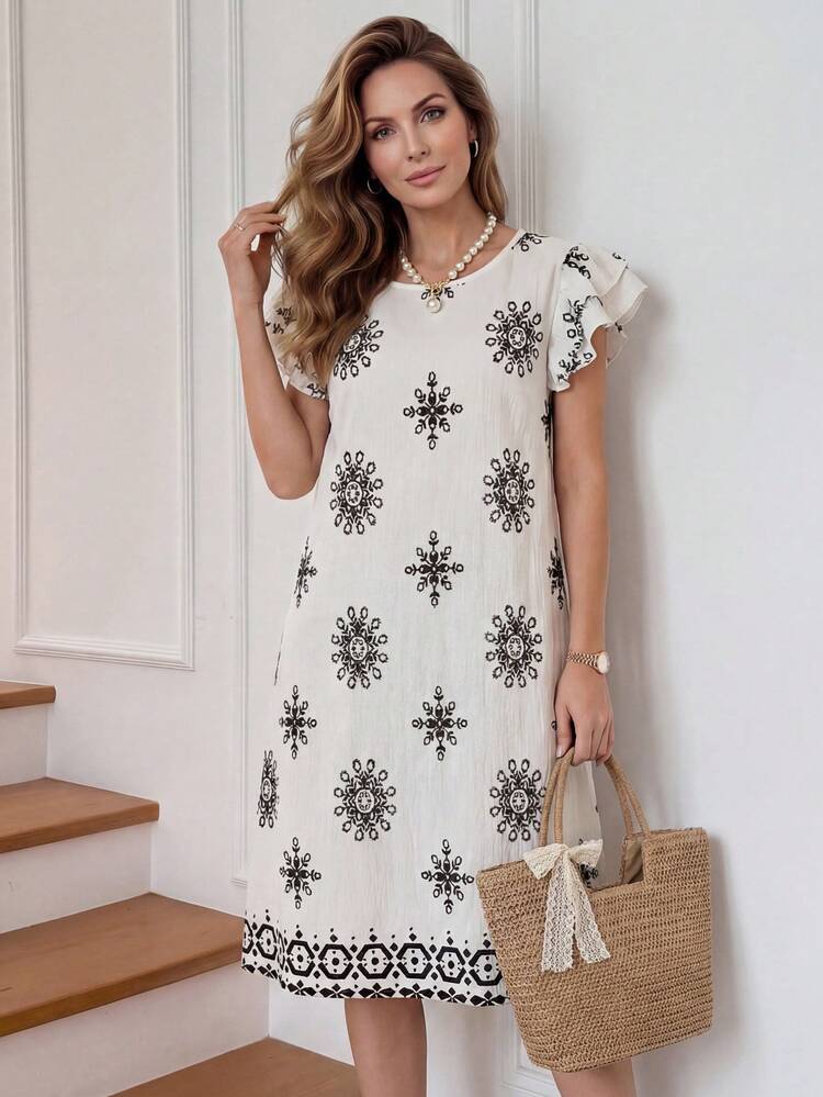 Women's Summer Beach Vacation Floral Satin Print Layered Ruffle Armhole Loose Dress,Summer Dresses For Women,Festival Outfits For Women,Mother's Day ,Vacation Outfits Women,Floral Dress