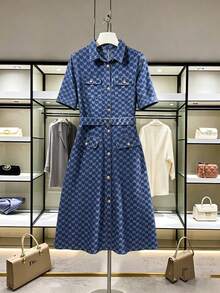 GlowEve CURVE Plus Size Women Spring/Summer Embroidered Denim Dress - Dark Wash - View 1