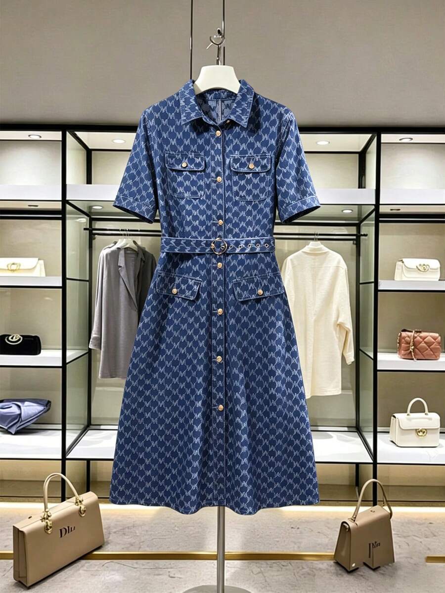 GlowEve CURVE Plus Size Women Spring/Summer Embroidered Denim Dress - Dark Wash - View 1