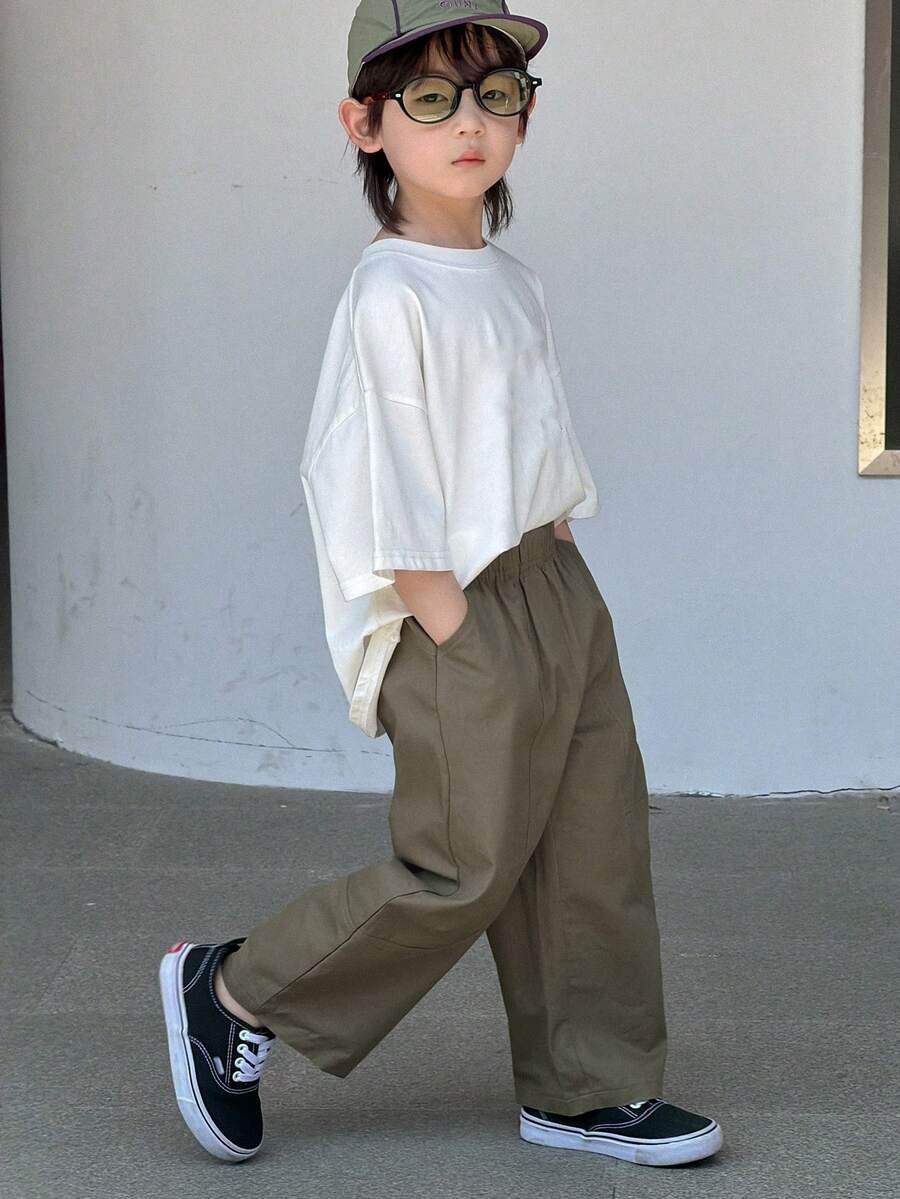 DAZY Pantalones cargo de diseño largo y casual para niño - Verde militar - Ver 1