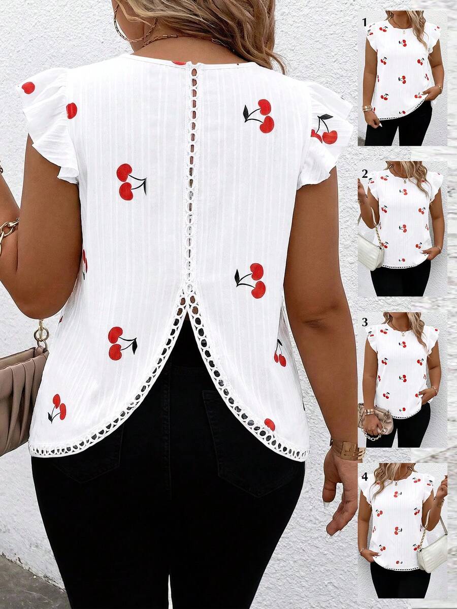SHEIN PETITE CURVE Blusa elegante y versátil con estampado para mujeres de talla grande - Multicolor - Ver 1