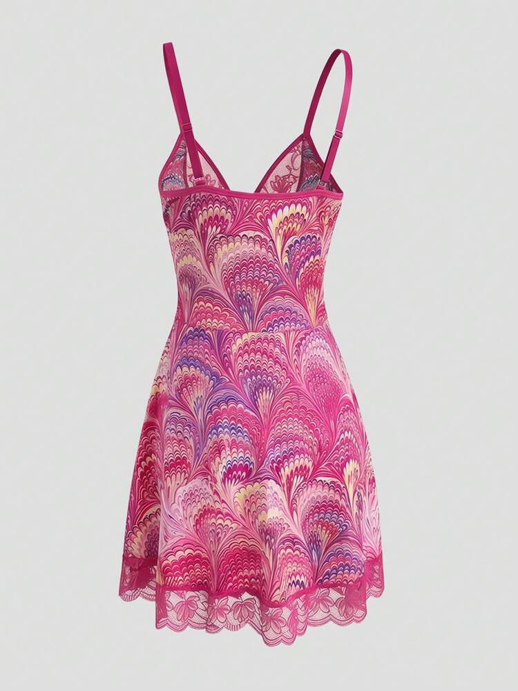 Lace Patchwork Semi-Sheer Short Camisole Dress, Sexy Nightgown For Women