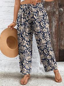 SHEIN VCAY Quần dài nữ cỡ lớn in họa tiết toàn thân, kiểu dáng thường ngày, đa năng. - Nhiều màu - Xem 6