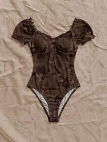 Soleia Bộ áo liền quần in hoa trễ vai, xếp ly, thắt nơ phía trước, kiểu vintage, thích hợp cho đi biển, dã ngoại, tiệc cưới, phong cách boho, lãng mạn, thanh lịch, sang trọng, lễ hội âm nhạc. - Nhiều màu - Xem 4