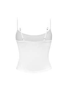 ROMWE Anime Cute Cat, Bow, Heart Print Sexy Spaghetti Strap Camisole Tank Top For Plus Size Women, Summer - White - View 2
