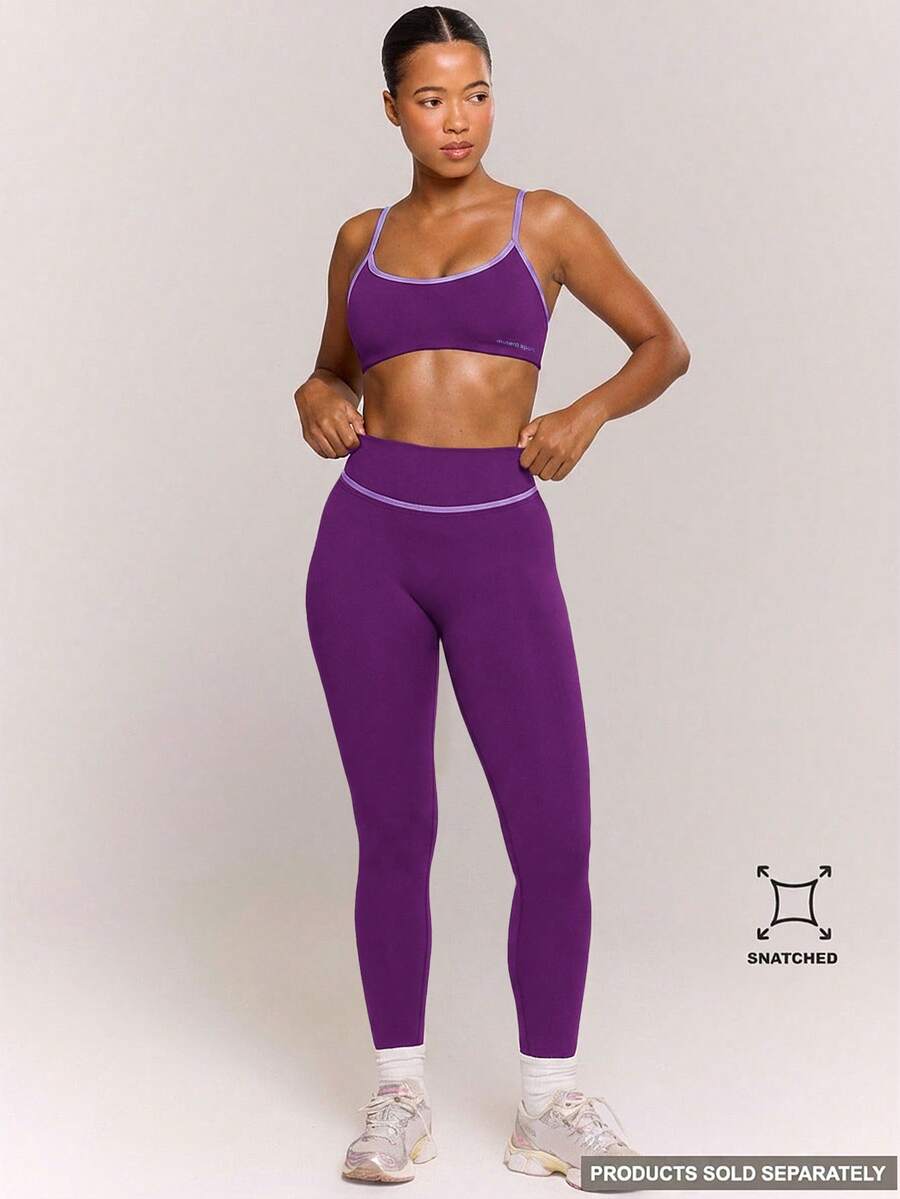 Musera Sport Contrast Seam High Waist Scrunch Bum Active Leggings Only Sport Workout Gym Pilates Fitness Daily Girly Casual Hot Sweat - Purple - View 1